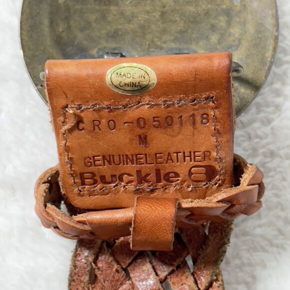 BKE BUCKLE Woven Leather Western Belt Sz M Brown Medallion Buckle Adjustable - Picture 5 of 9